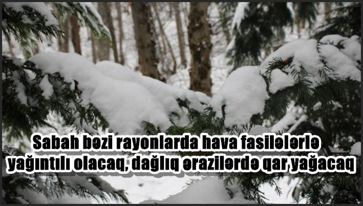 Sabah bəzi rayonlarda hava fasilələrlə yağıntılı olacaq, dağlıq ərazilərdə qar yağacaq